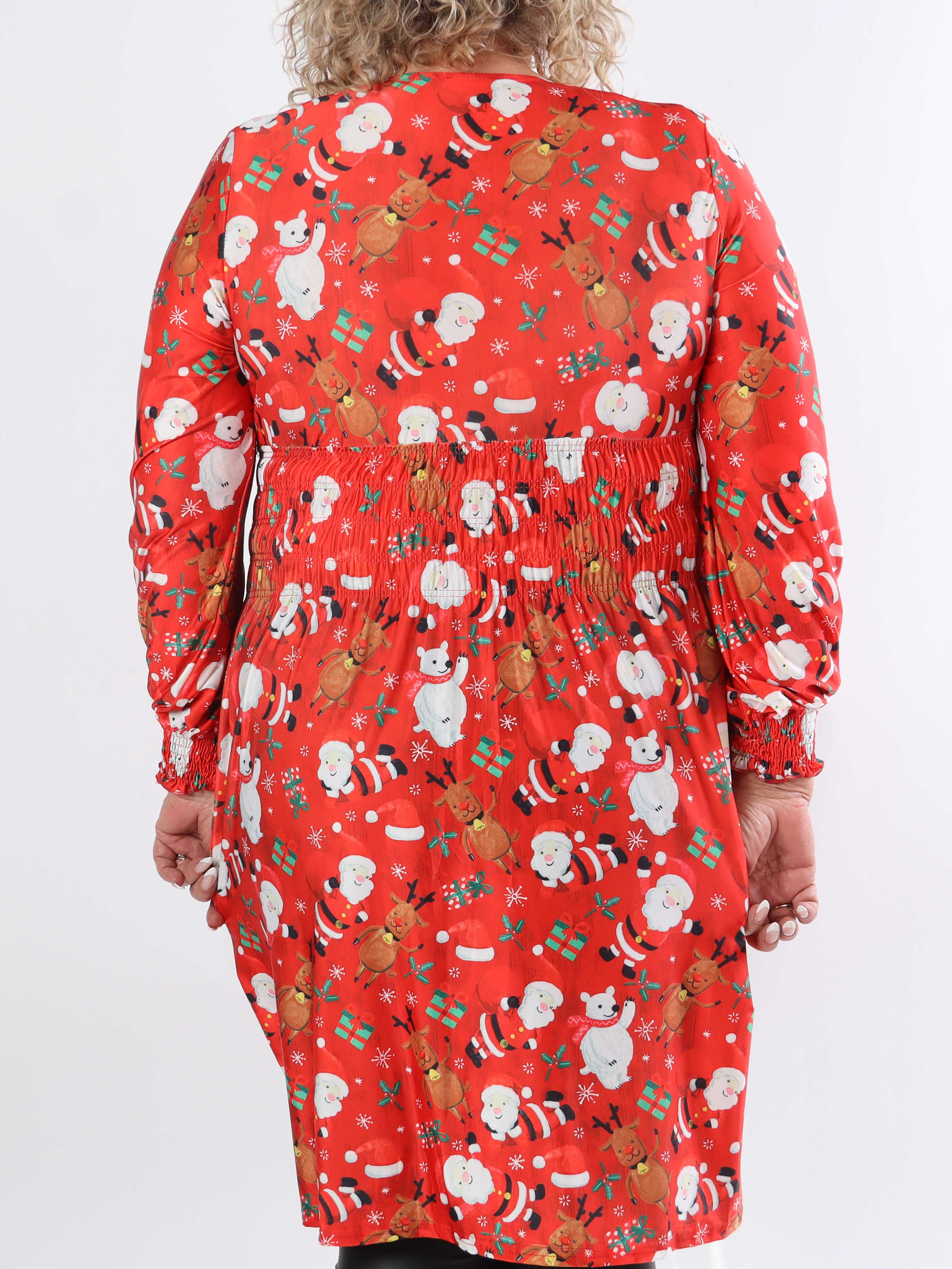 Pams Christmas Short L/S - Elastisk plus size-klänning med jultryck